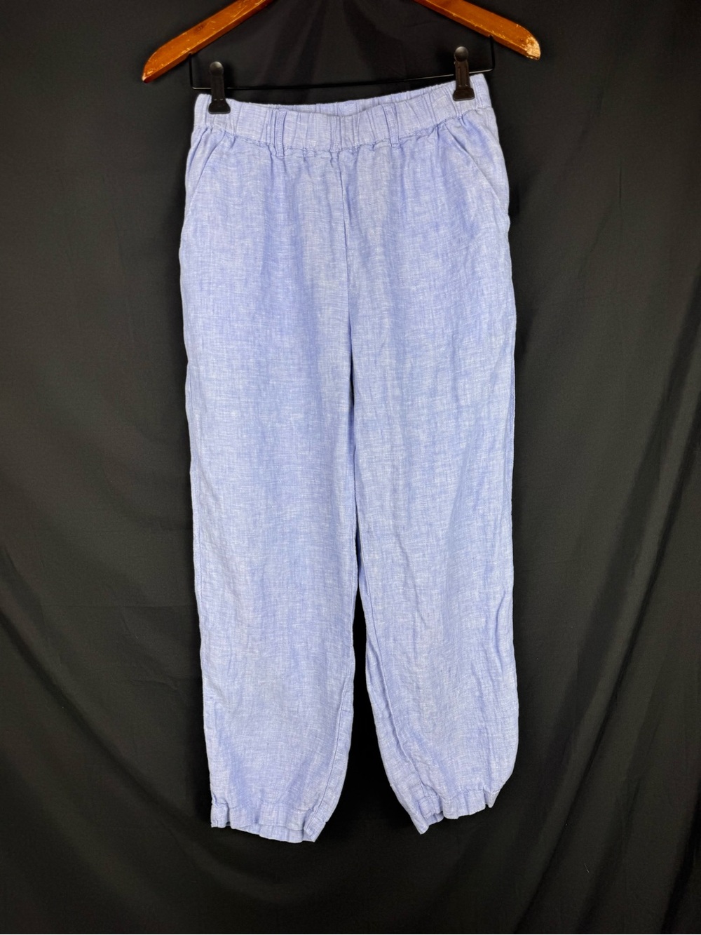 Quince Linen Pants XS Pull-On Ankle Length French Blue Resort Minimalist Coastal